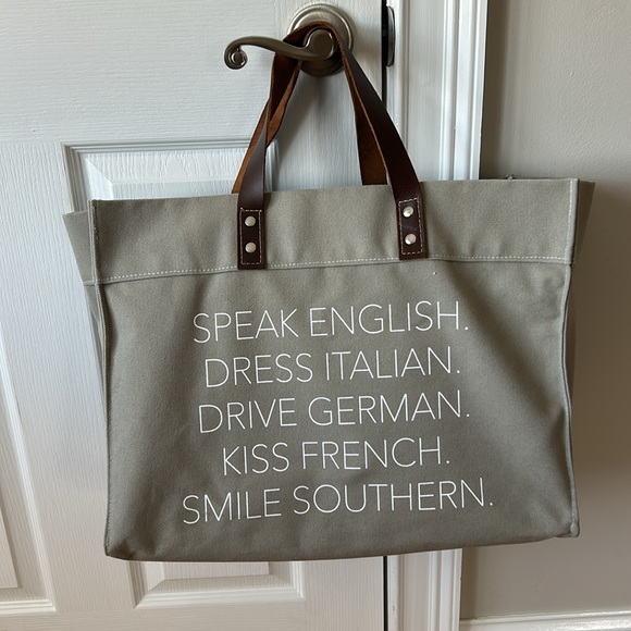 Handbags - Dewdrop Designs Speak English, Dress Italian, Drive German, Kiss French Tote